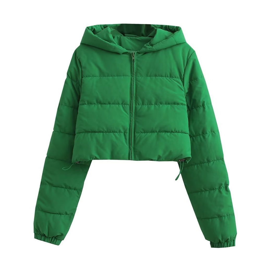 Damen Cropped Puffer Jacke aus Baumwolle mit Kapuze – mehrfarbig