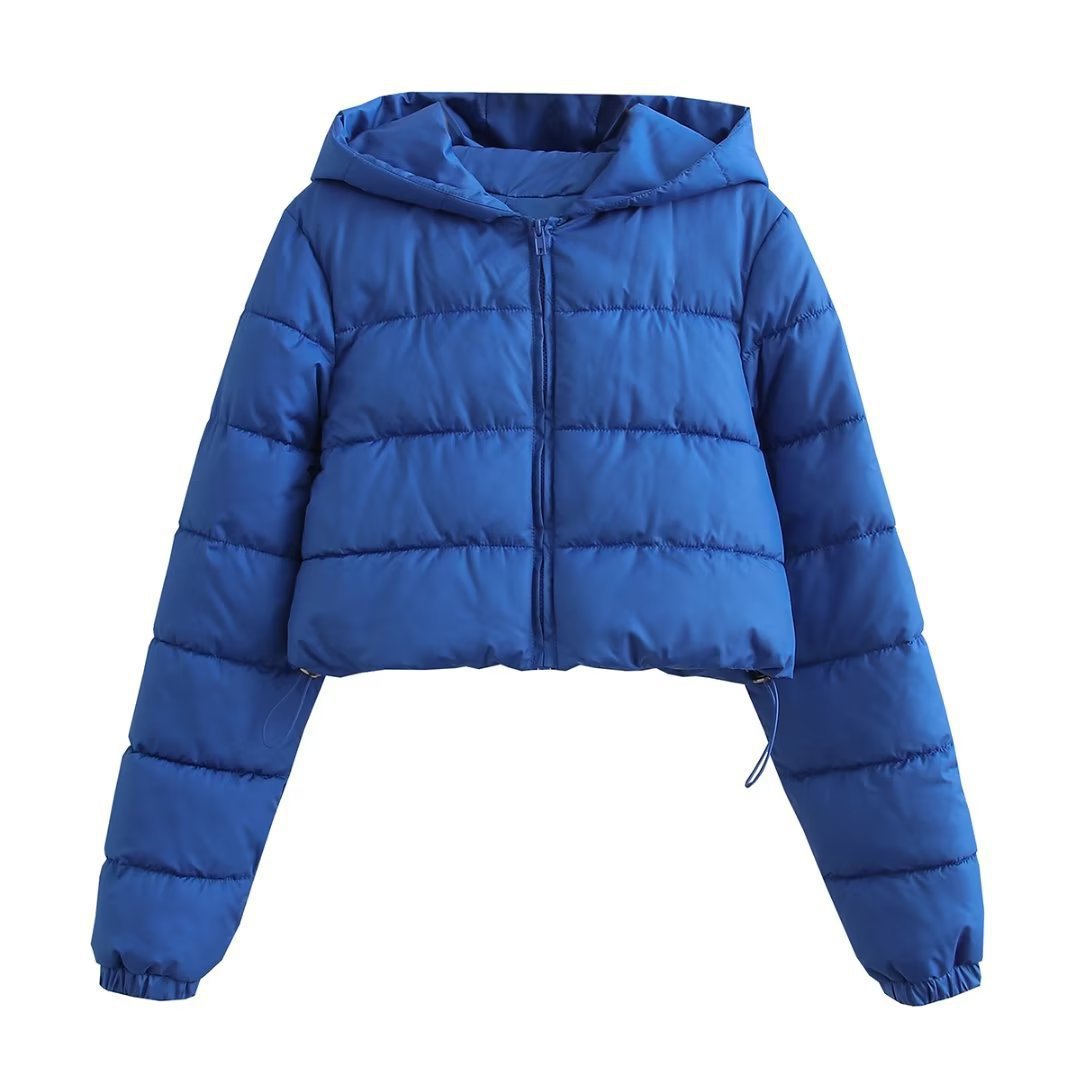 Damen Cropped Puffer Jacke aus Baumwolle mit Kapuze – mehrfarbig