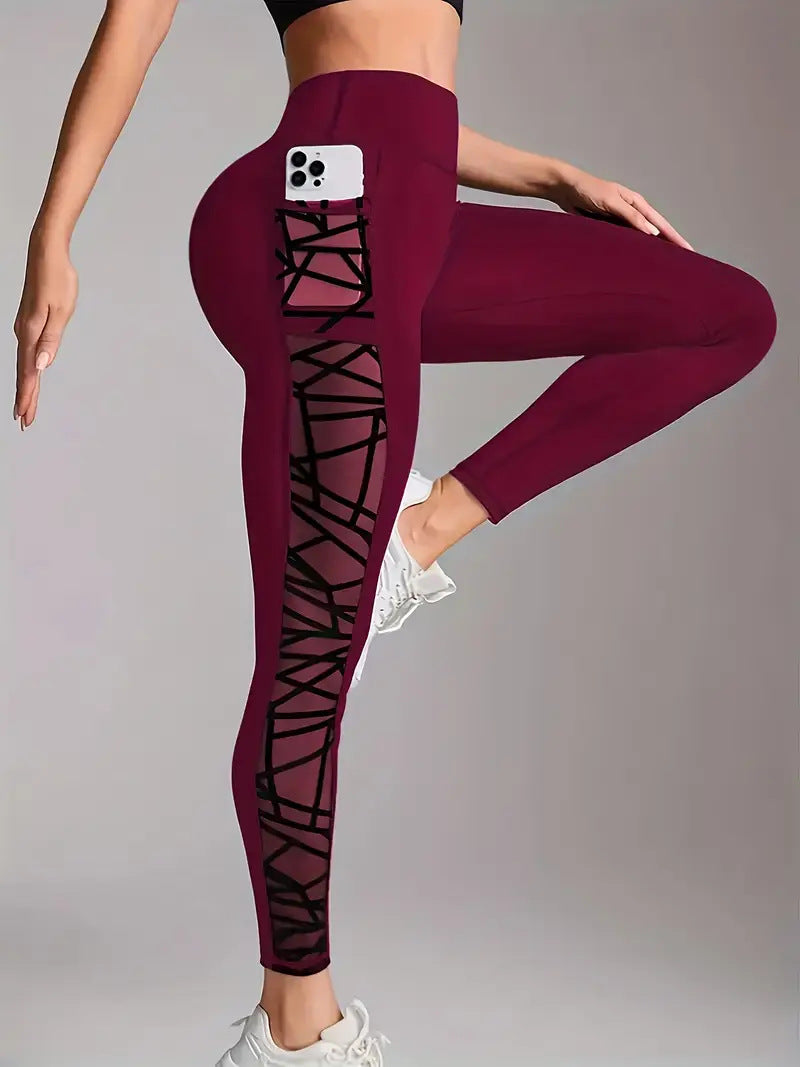 Sportlichi Outdoor-Leggings mit Push-up-Effekt, Mesh-Einsätz und Täsche