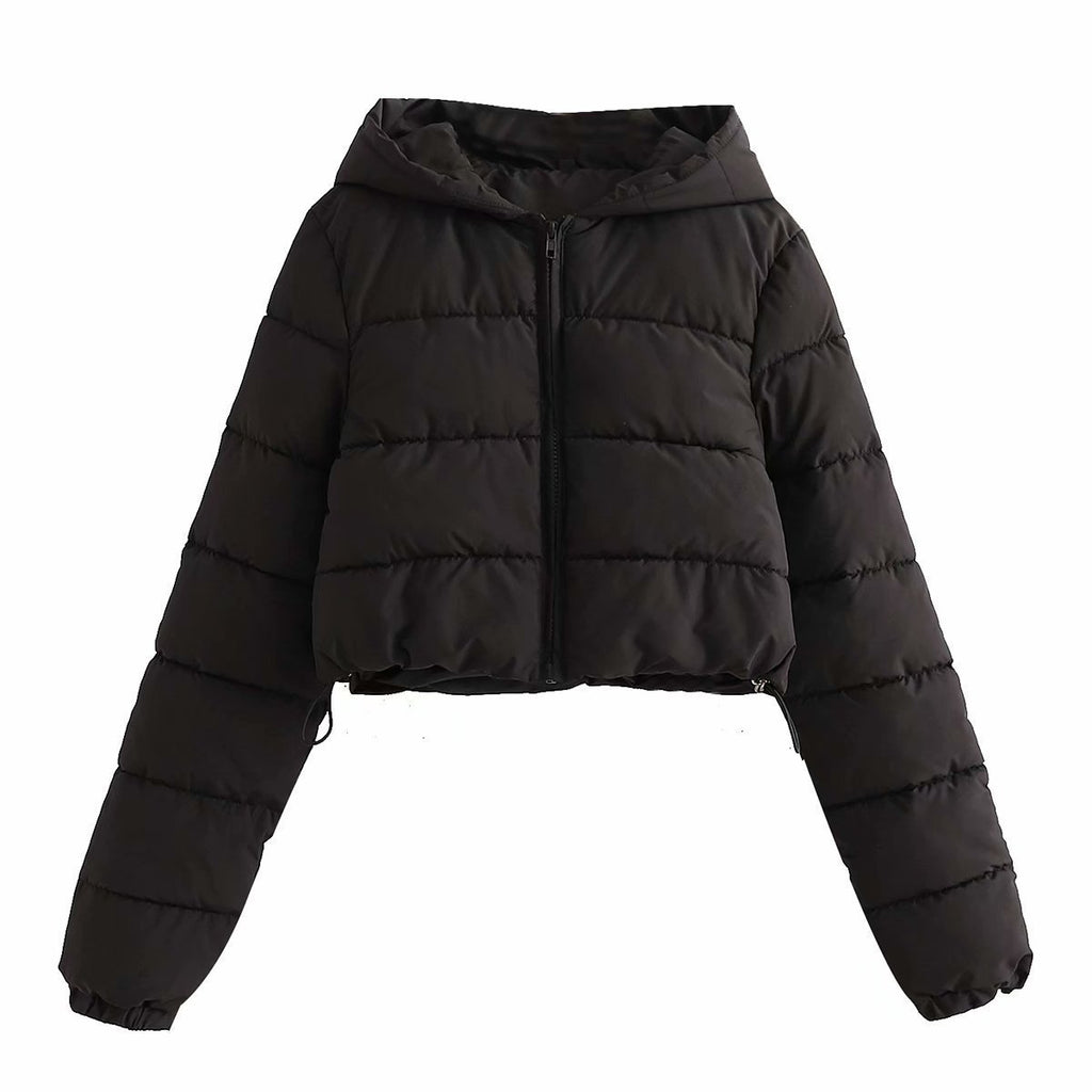 Damen Cropped Puffer Jacke aus Baumwolle mit Kapuze – mehrfarbig