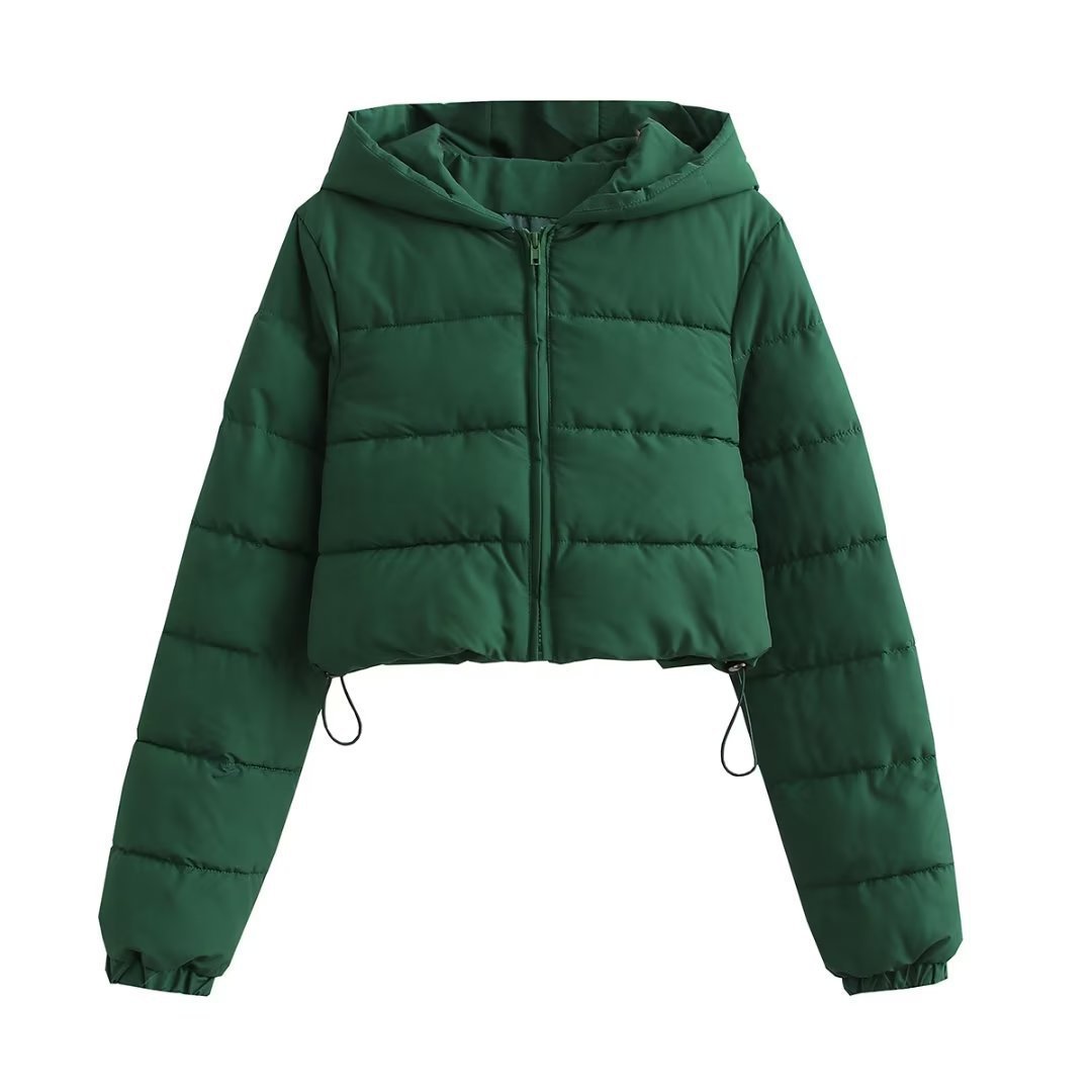 Damen Cropped Puffer Jacke aus Baumwolle mit Kapuze – mehrfarbig