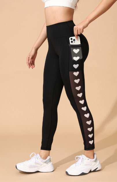 Sportlichi Outdoor-Leggings mit Push-up-Effekt, Mesh-Einsätz und Täsche