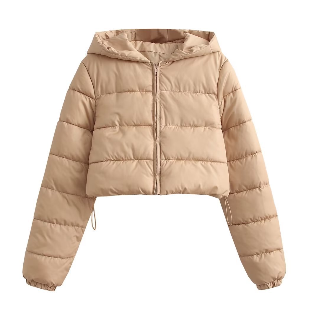 Damen Cropped Puffer Jacke aus Baumwolle mit Kapuze – mehrfarbig