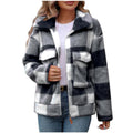Warme Damen Fleece-Jacke mit Karomuster und weichem Teddyfell