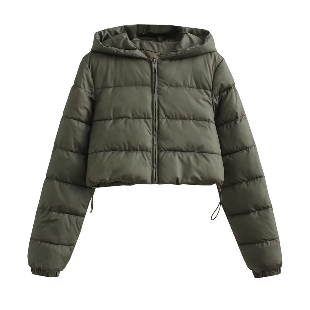 Damen Cropped Puffer Jacke aus Baumwolle mit Kapuze – mehrfarbig