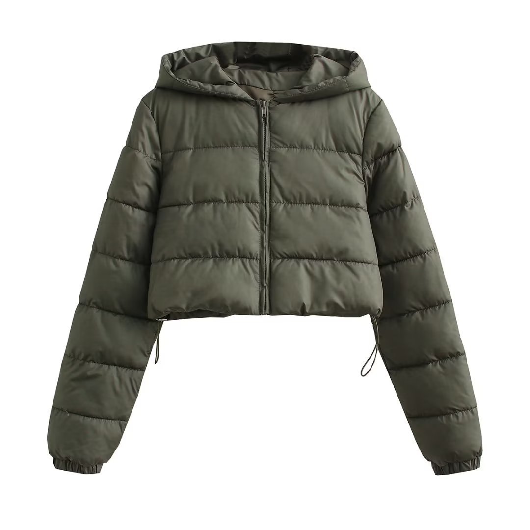 Damen Cropped Puffer Jacke aus Baumwolle mit Kapuze – mehrfarbig