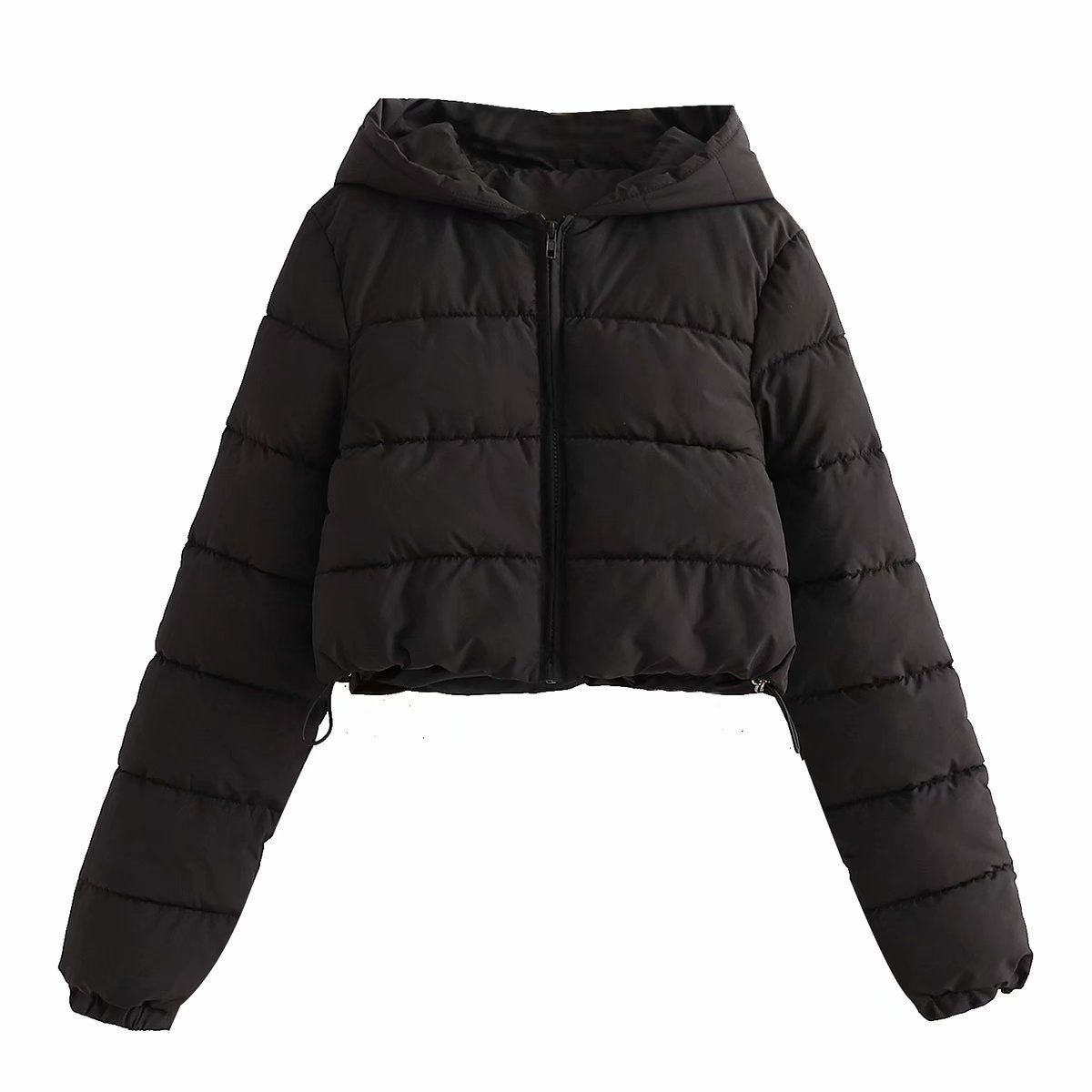 Damen Cropped Puffer Jacke aus Baumwolle mit Kapuze – mehrfarbig