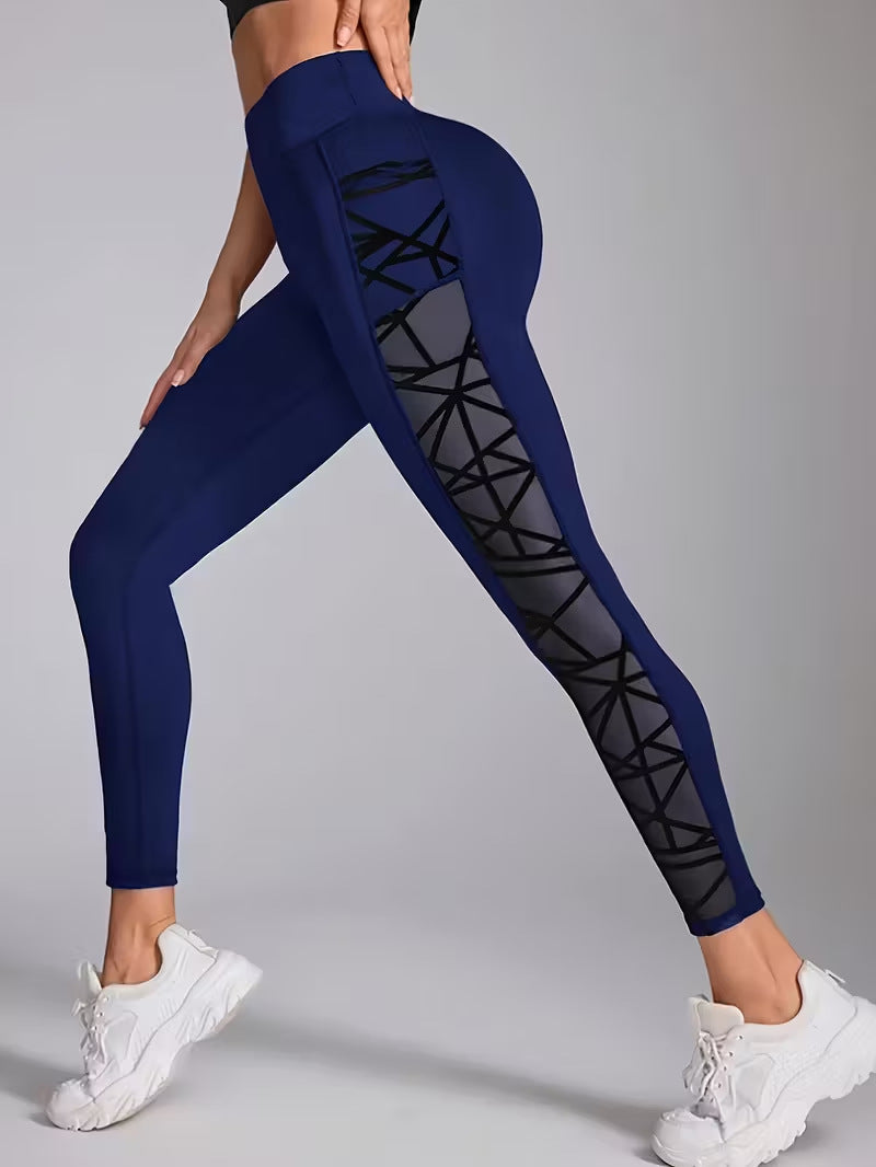 Sportlichi Outdoor-Leggings mit Push-up-Effekt, Mesh-Einsätz und Täsche